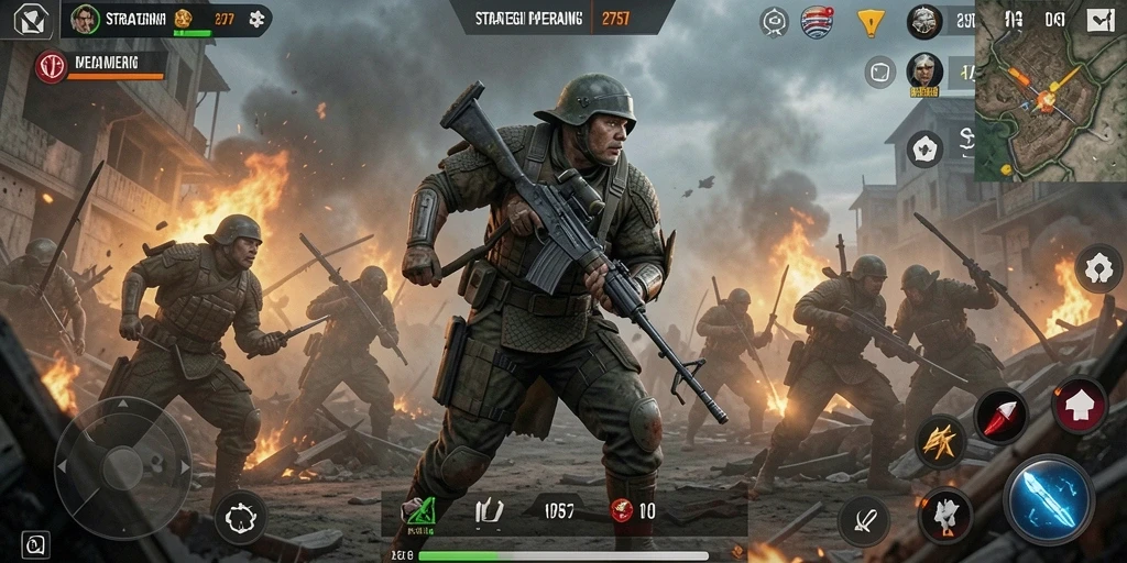 Tangkapan layar gameplay dari 2757 yang menggambarkan strategi pertempuran.