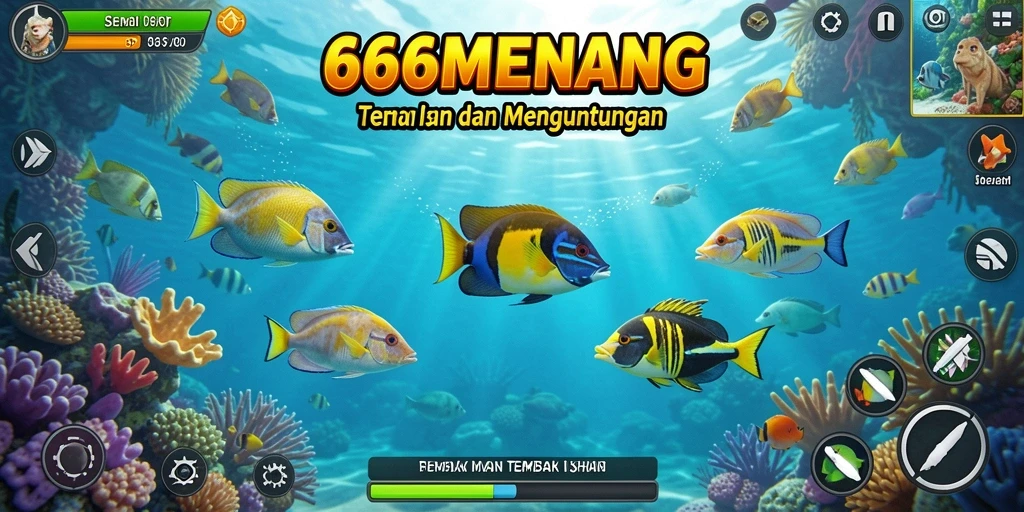 Gameplay seru Tembak Ikan di 666MENANG dengan ikan berwarna-warni.