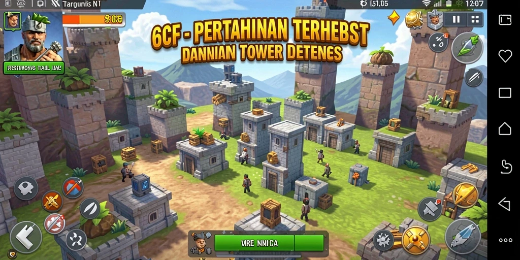 Screenshot gameplay Tower Defense 6CF yang menegangkan dan strategis.
