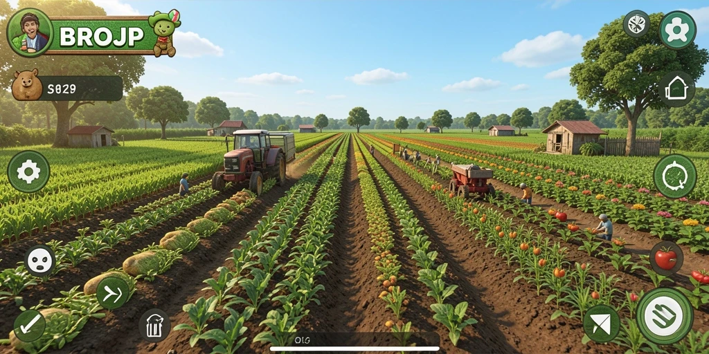 Tampilan gameplay BROJP yang menarik dengan ladang yang luas.