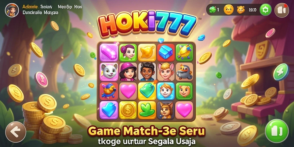 Screenshot HOKI777 menampilkan gameplay seru dari level Match-3.