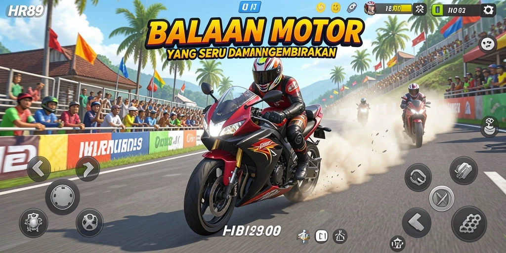 Tampilan gameplay yang mendebarkan dalam balapan motor.