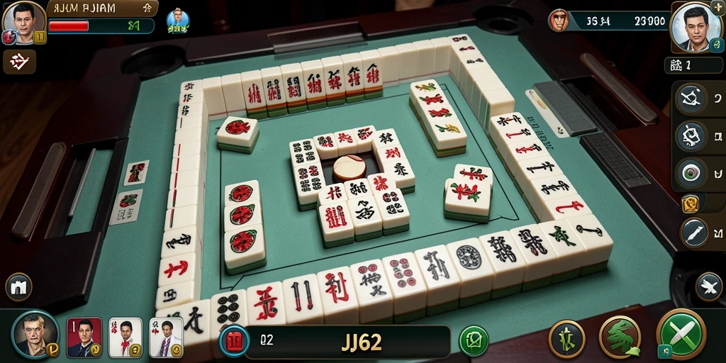Screenshot JJ62 menampilkan ubin Mahjong yang berwarna-warni dalam gameplay yang menarik.