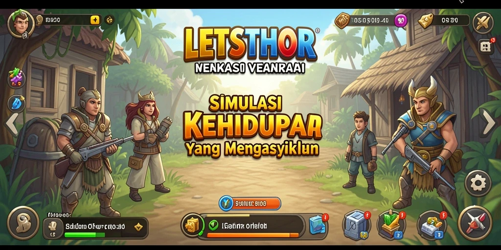 Tangkapan layar utama LETSTHOR menampilkan interaksi mendalam antar karakter dalam gameplay Simulation.