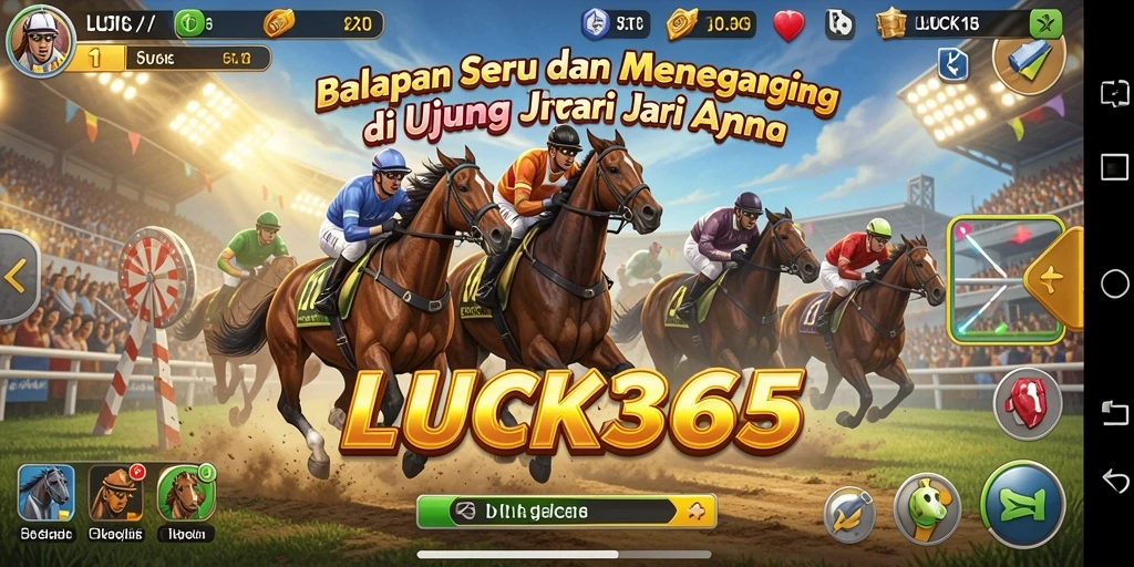 Screenshot menampilkan gameplay seru LUCK365 dengan mobil balap di lintasan.