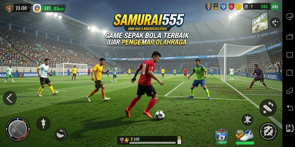 Tampilan gameplay menarik dari SAMURAI555 dengan aksi sepak bola yang dinamis.