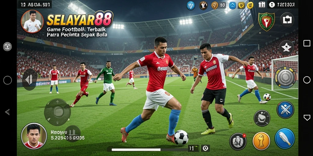 Tangkapan layar gameplay SELAYAR88 menampilkan aksi sepak bola yang mendebarkan.
